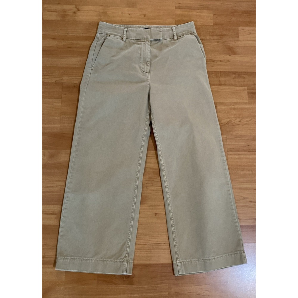 J. Crew Twill High Rise Crop Wide Leg Trouser Pant Minimalist Tan Size 2